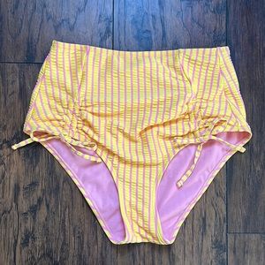Adore Me Yellow/Pink Striped High Waisted Bikini Bottoms